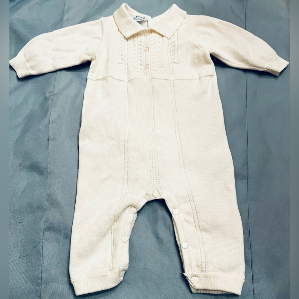 White soft knit Feltman Bros 3 month outfit